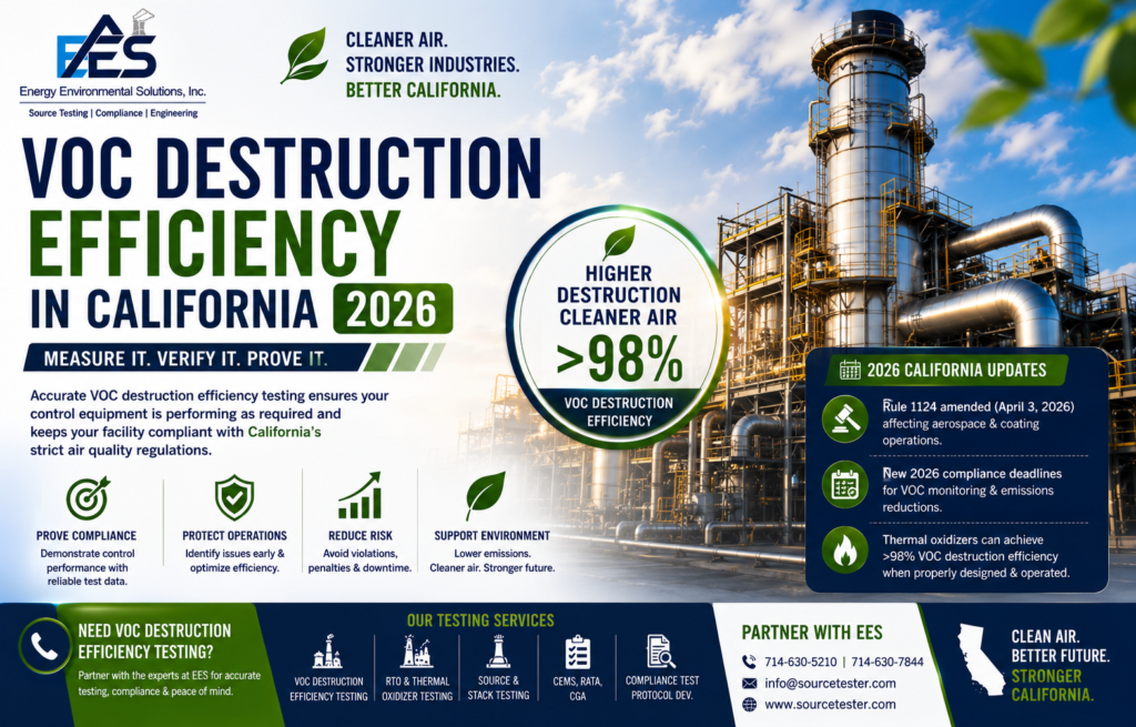 VOC Destruction Efficiency Testing Services in California by Source Tester